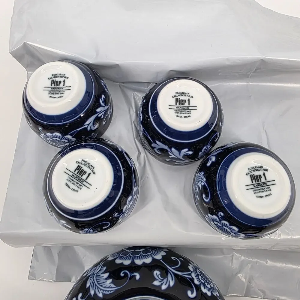 Pier 1 Imports Mandarin Teapot 32oz 4 Cups 4oz Set Cobalt Blue White Porcelain